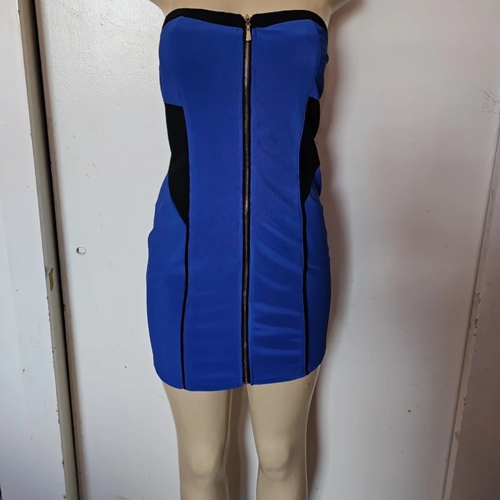 Esley Collection Strapless Blue and Black Dress